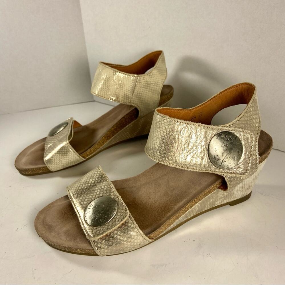 Taos Footwear Metallic Gold Wedge Sandals